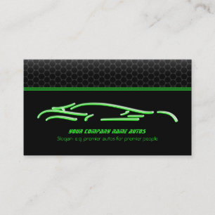 Green Sports Car Logo, Neon Glow-Effekt Visitenkarte