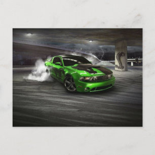 Green Sports Car Postcard Postkarte