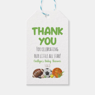 Green Sports Themed Baby Dusche Gefallen Geschenkm Geschenkanhänger
