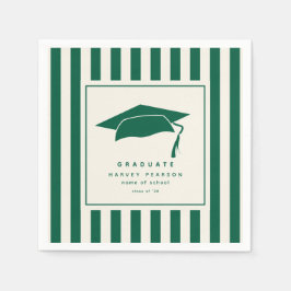 Green Sporty Stripes Custom Graduation Party Serviette