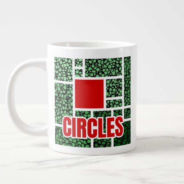 Green Spotted Abstraction with Red Accents Jumbo-Tasse (Links)