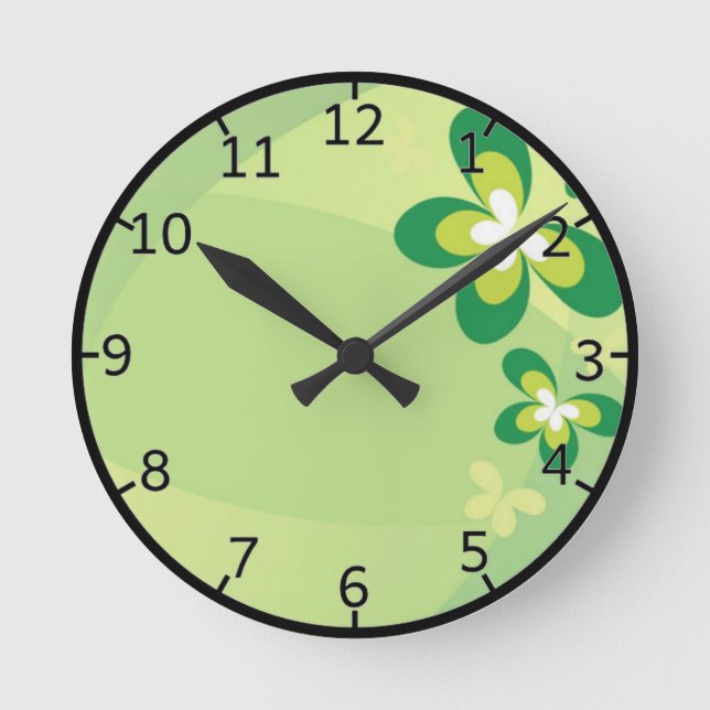 Green Spring Flower Runde Wanduhr (Vorderseite)