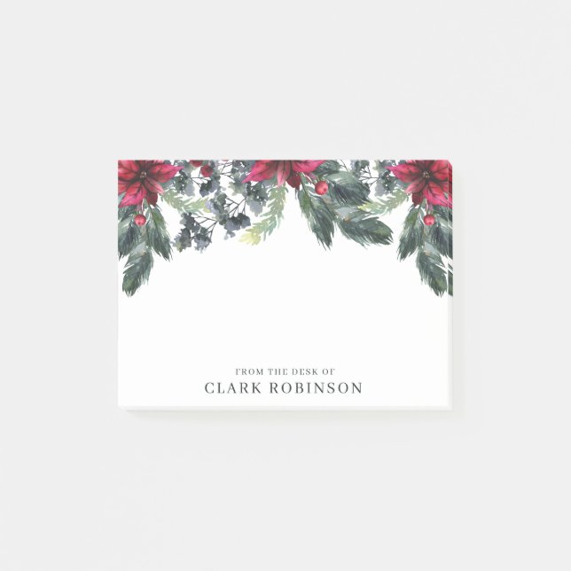 Green Spruce Red Poinsettia Weihnachten Post-it Klebezettel (Vorderseite)