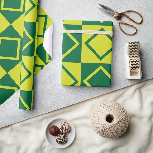 Green Square Diamond Decorative Muster Geschenkpapier (Kunsthandwerk)