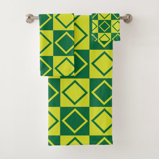 Green Square Diamond Geometric Badhandtuch Set (Insitu)