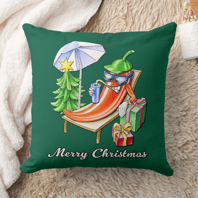 Green Square Frohe Weihnachten Chili Cartoon Art Kissen (Decke)