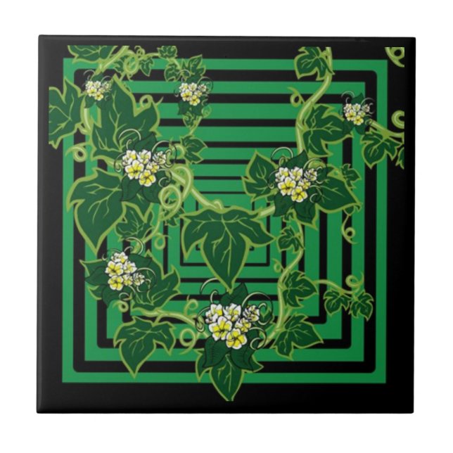 Green Squared Florah Tile Fliese (Vorderseite)