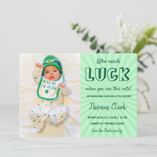 Green St. Patrick's Day Baby Announcement Foto Feiertagskarte