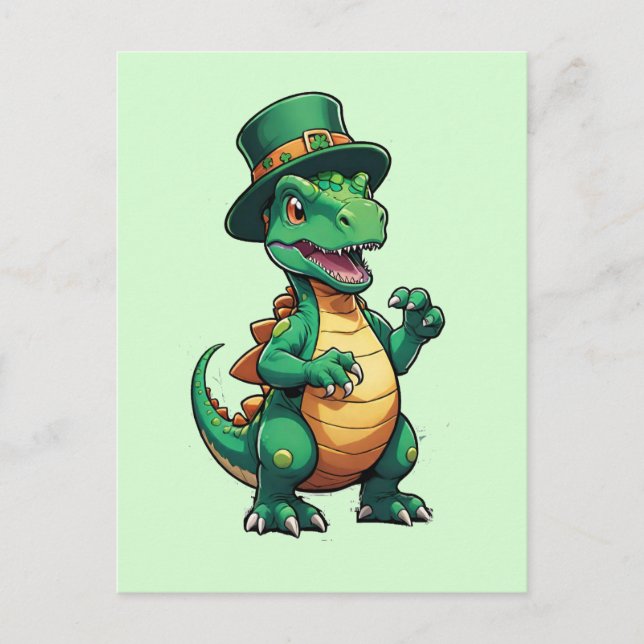 Green St Patrick's Day Dinosaurier Postkarte (Vorderseite)