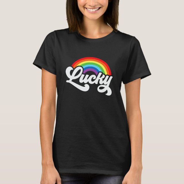 Green St Patricks Day For Women Lucky Rainbow Retr T-Shirt (Vorderseite)