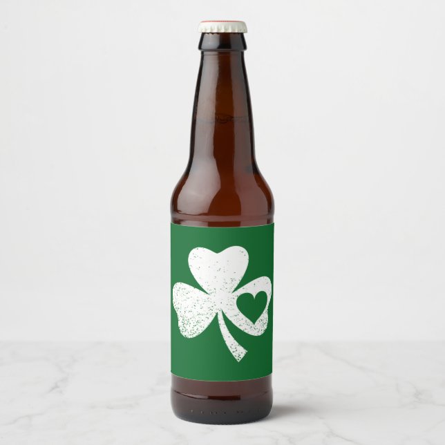 Green St Patricks Day Irish Patty's Heart Kleeblat Bierflaschenetikett (Vorderseite)