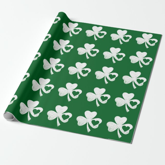 Green St Patricks Day Irish Patty's Heart Kleeblat Geschenkpapier (Ungerollt)