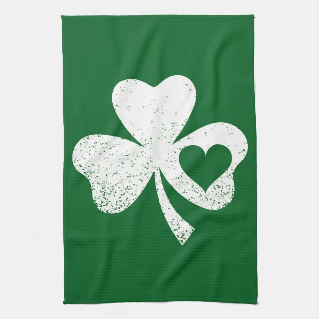 Green St Patricks Day Irish Patty's Heart Kleeblat Geschirrtuch (Vertikal)