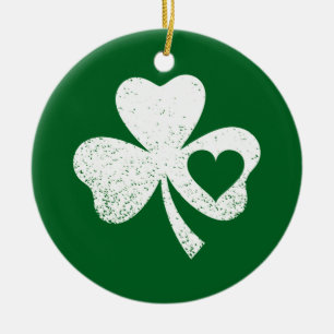 Green St Patricks Day Irish Patty's Heart Kleeblat Keramik Ornament