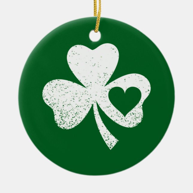 Green St Patricks Day Irish Patty's Heart Kleeblat Keramik Ornament (Vorne)