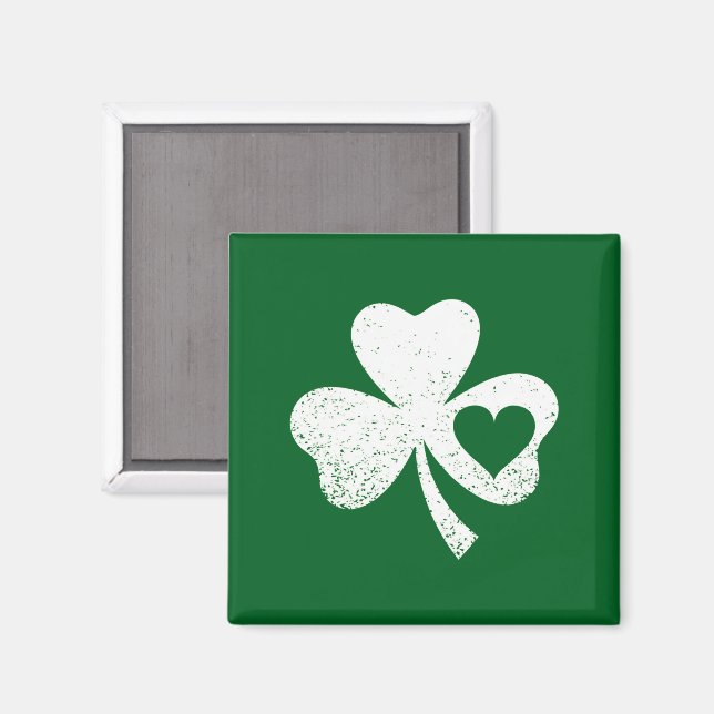 Green St Patricks Day Irish Patty's Heart Kleeblat Magnet (Vorderseite/Rückseite)