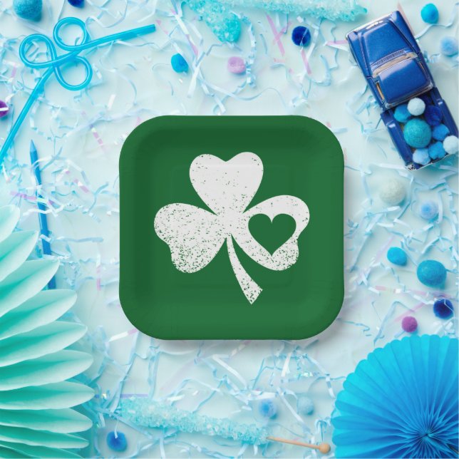 Green St Patricks Day Irish Patty's Heart Kleeblat Pappteller (Party)