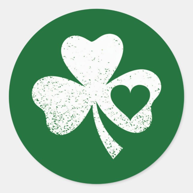 Green St Patricks Day Irish Patty's Heart Kleeblat Runder Aufkleber (Vorderseite)