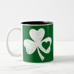 Green St Patricks Day Irish Patty's Heart Kleeblat Zweifarbige Tasse