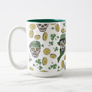 Green St Patrick's Day Irish Sugar Skull Custom Zweifarbige Tasse