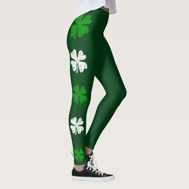 Green St Patricks Day mit niedlichen Kleeblättern Leggings (Rechts)