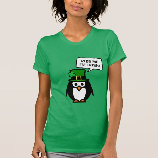 Green St Pattys Day Pinguin im Shirt für Frauen (Vorderseite)