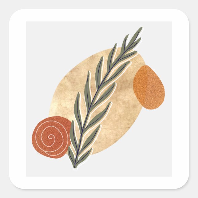 Green Stalk Boho Quadratischer Aufkleber (Vorderseite)
