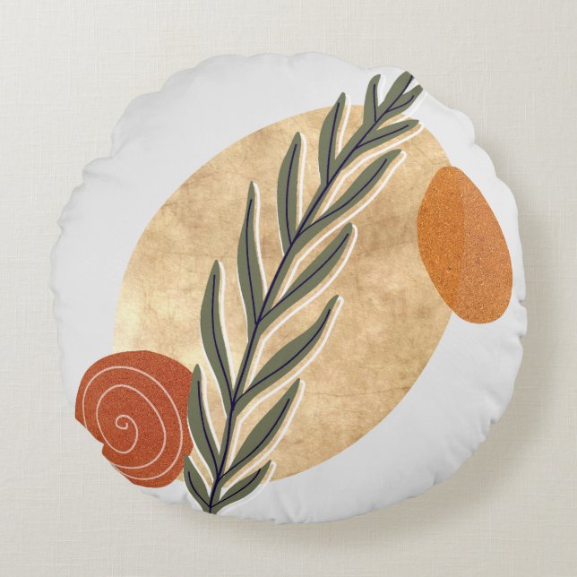 Green Stalk Boho Rundes Kissen (Vorderseite)