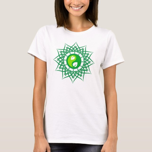 Green Star mit grünen Leafs Yin Yang T-Shirt (Vorderseite)
