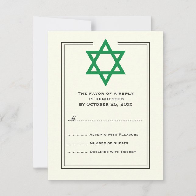 Green Star von David Bar Mitzvah Antwortkarte RSVP Karte (Vorderseite)