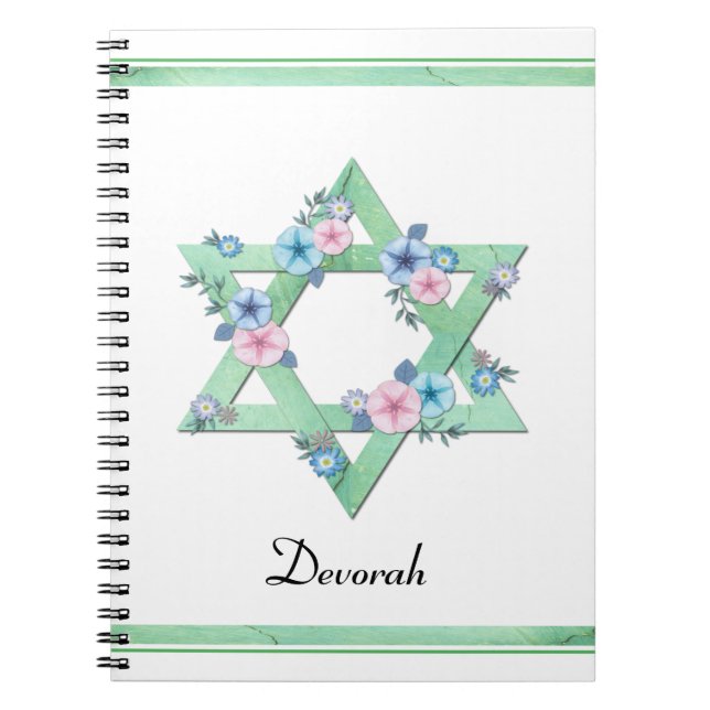 Green Star von David mit pastellfarbenen Blume Notizblock (Vorderseite)