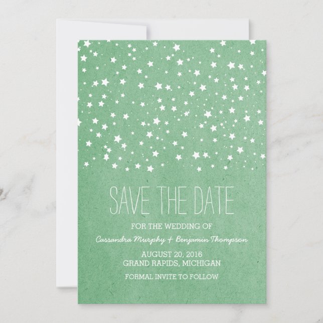 Green Starry Night Save the Date laden (Vorderseite)