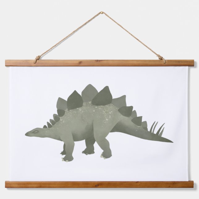 Green Stegosaurus Dinosaurier Kinderzimmer Wandteppich Mit Holzrahmen (Vorne)