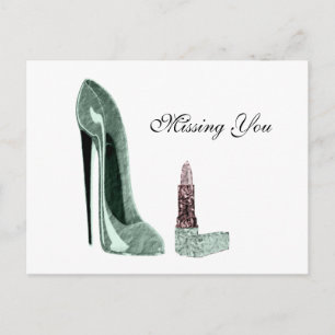Green Stiletto Shoe and Lipstick Art Postkarte