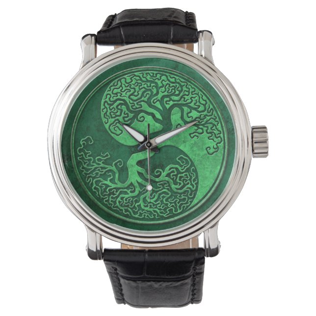 Green Stone Yin Yang Tree Armbanduhr (Vorderseite)
