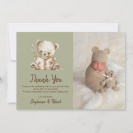 Green Storybook Bear Foto Baby Dusche Vielen Dank Dankeskarte