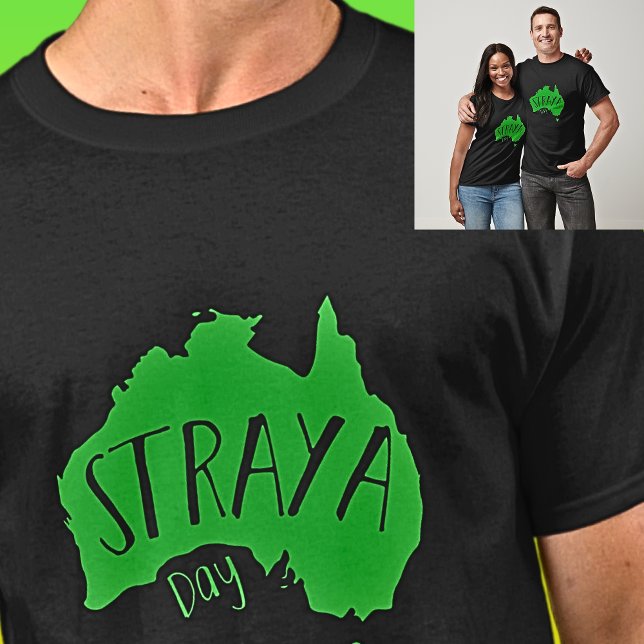 Green STRAYA Map of Australia Day on Dark T-Shirt (Von Creator hochgeladen)