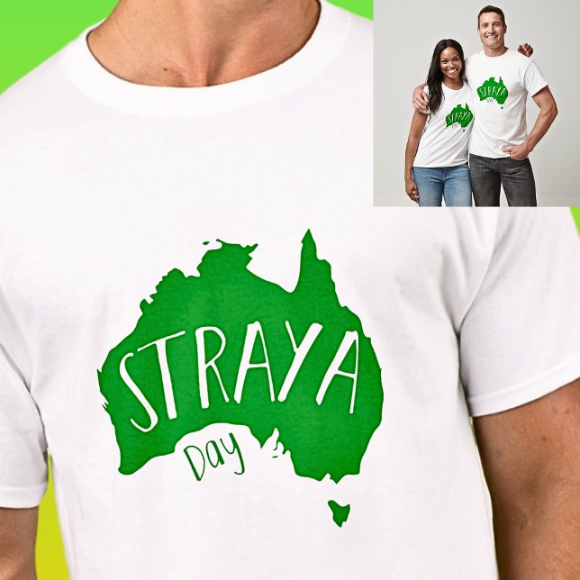 Green STRAYA Map of Australia Day on Light T-Shirt (Von Creator hochgeladen)
