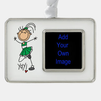 Green Strichmännchen Cheerleader Rahmen-Ornament Silber