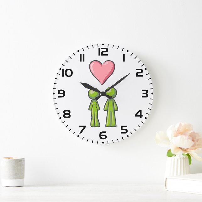 Green Strichmännchen Couple Pink Heart Liebe Große Wanduhr (Von Creator hochgeladen)