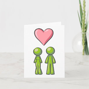 Green Strichmännchen Couple Pink Heart Liebe Karte