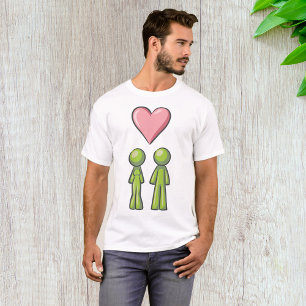 Green Strichmännchen Couple Pink Heart Liebe T-Shirt