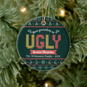 Green Strick Ugly Sweater Christmas Nordic Ihr Nam Keramik Ornament