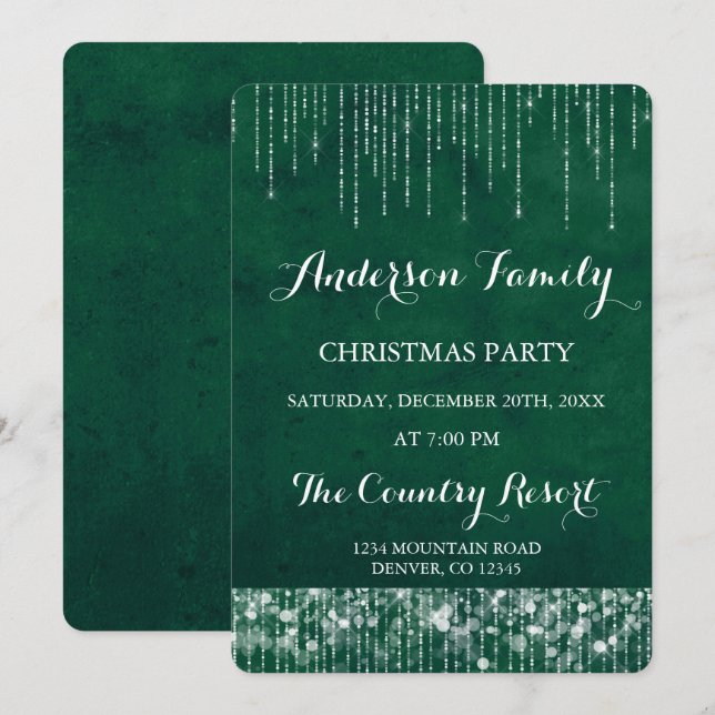 Green String Light Annual Christmas Party Einladung (Vorne/Hinten)