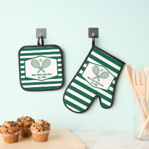 Green Strip Tennis Custom Country Club Ofenhandschuh & Topflappen-Set