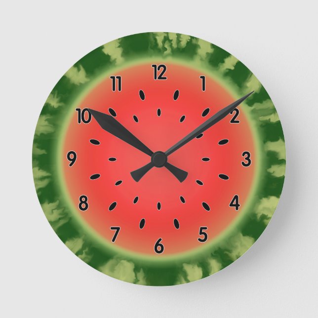 Green Strip Watermelon Slice Runde Wanduhr (Vorderseite)