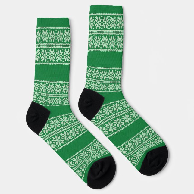 Green Strip Weihnachts-Blume Muster Socken (Rechts)