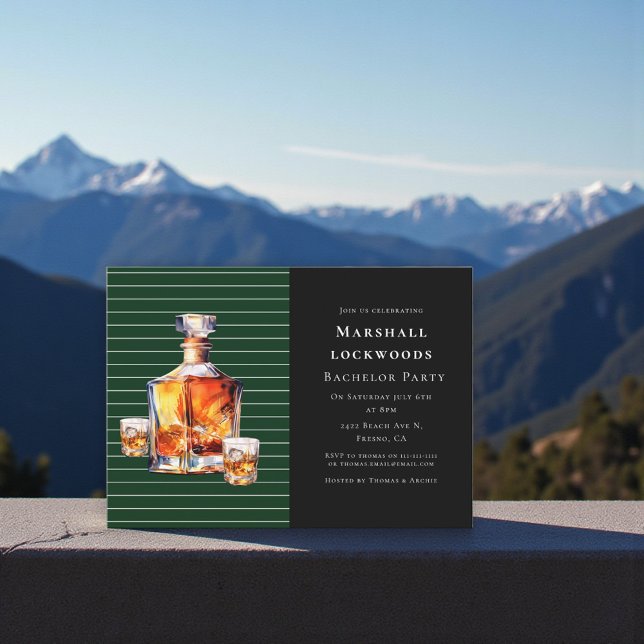 Green Stripe Amber Whiskey Bachelor Bash Invite Einladung (Von Creator hochgeladen)