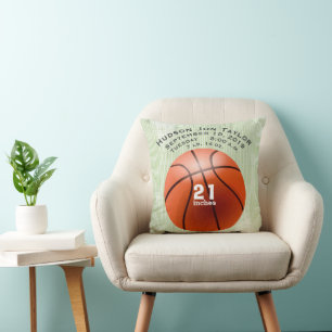 Green Stripe Basketball Boys Birth Record Kissen