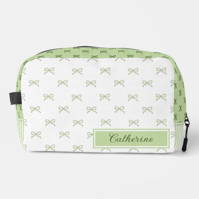 Green Stripe Bow Pattern Coquette Cosmetic Waschbeutel (Vorderseite)